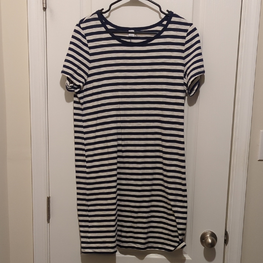 Old Navy - Navy and White Striped Tee Shirt Dress